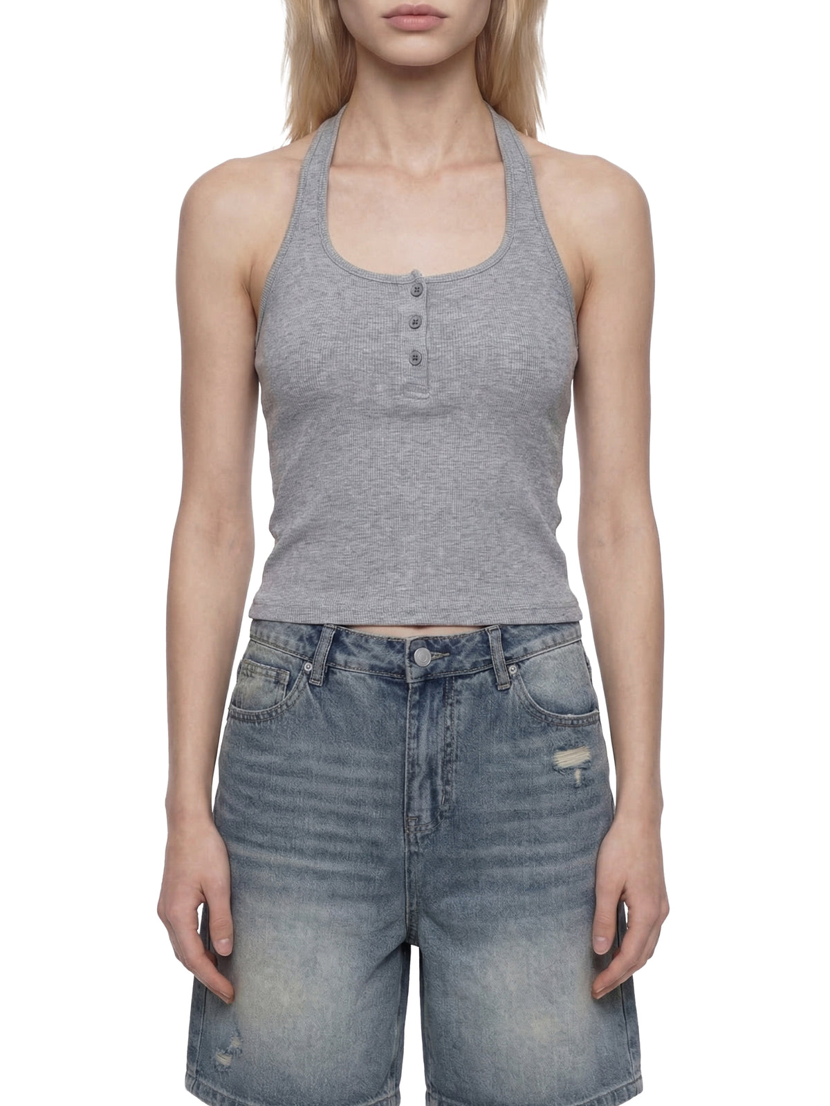 Ribbed Henley Tank Top